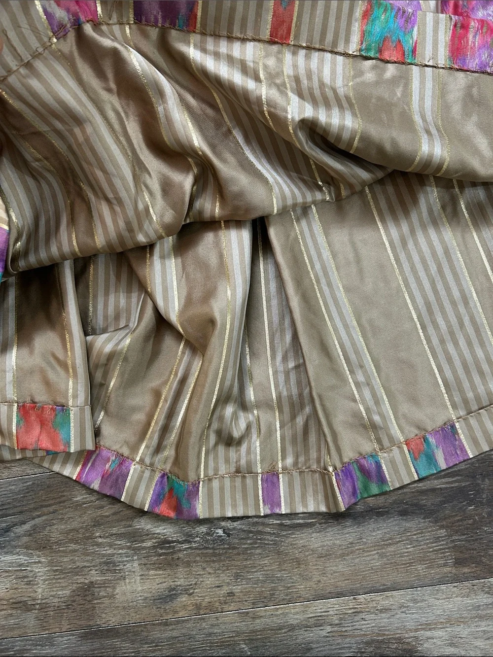Vintage 100% Silk Multicolor Floral Stripe Maxi Skirt - Women's